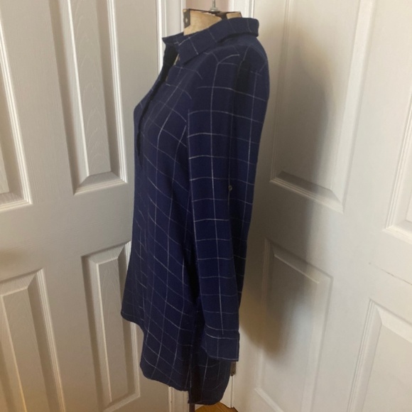 TCEC Dark Navy Blue White Plaid Button Up Long Sleeve Top Tunic / Dress - Picture 3 of 6